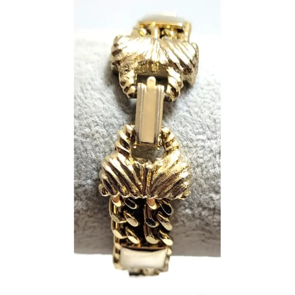 Vtg 60s 70s Gold Tone Chunky Panel Link Bracelet Heavy Geometric Textured 7.25